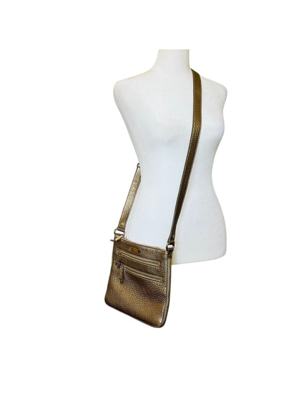 Cole Hahn Womens Bag Sheila Brushed Gold Leather Crossbody Pebbled Quiet Luxury - Picture 4 of 9